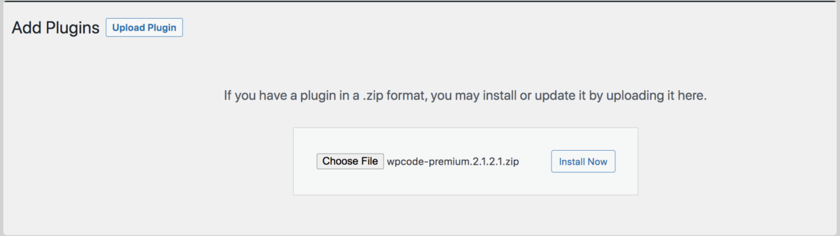 Installing the WPCode plugin in WordPress.
