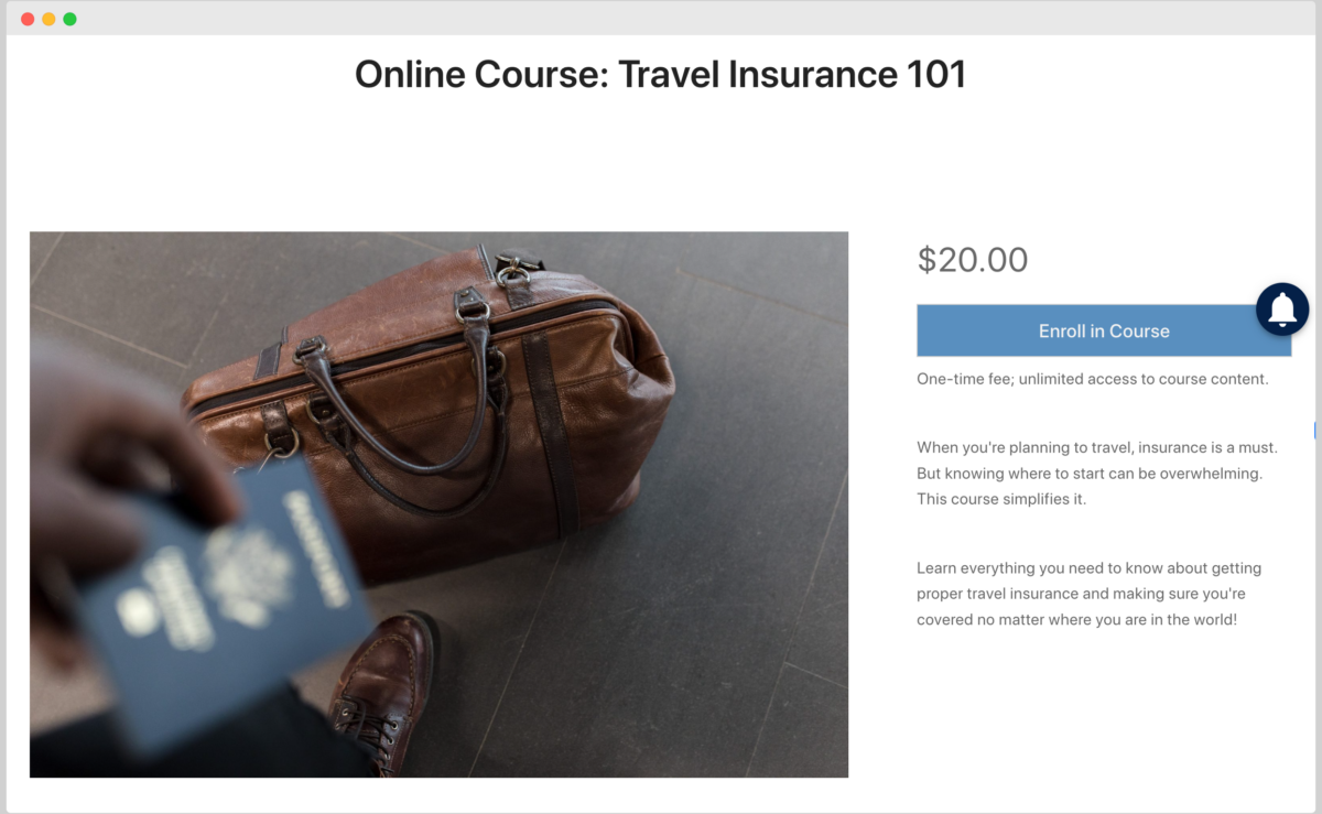 Selling an online course about travel