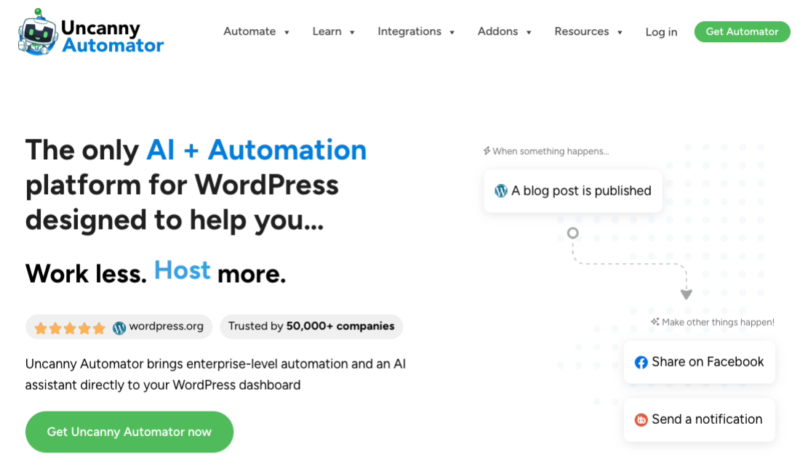 Uncanny Automator KI- und Automatisierungsplattform für WordPress.