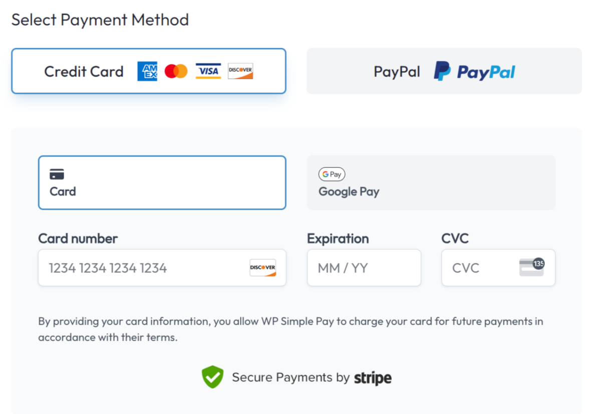 A Stripe payment form on an eCommerce website.