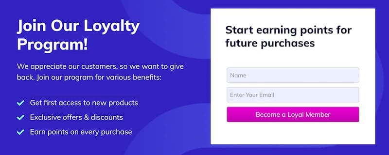 A signup form for a loyalty program in WordPress.