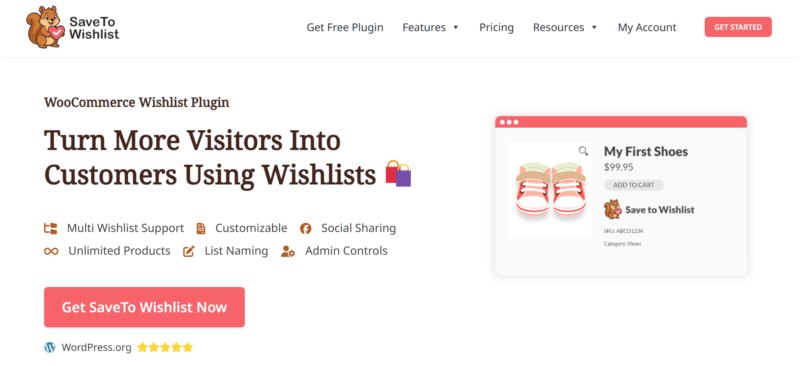 SaveTo Wishlist WordPress plugin homepage