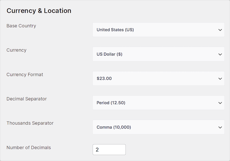 Charitable currency settings.