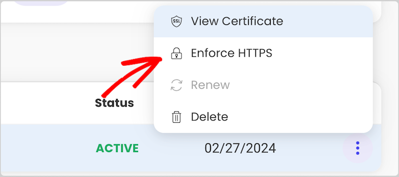 The option to enforce HTTPS for an SSL certificate.