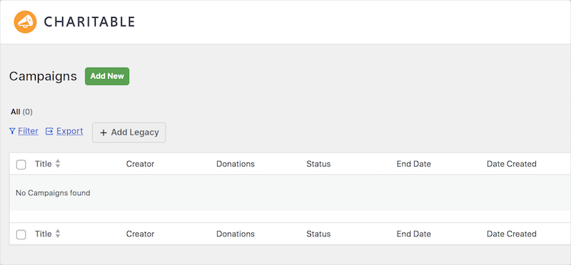 Creating a new donation campaign in WordPress.
