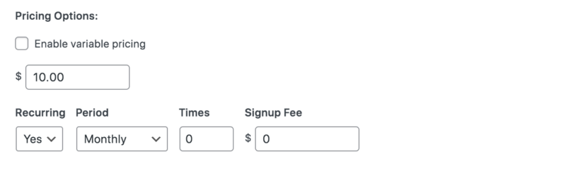 The recurring pricing options for Easy Digital Downloads.