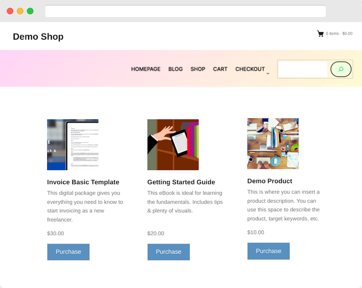 A demo eCommerce website to sell digital products