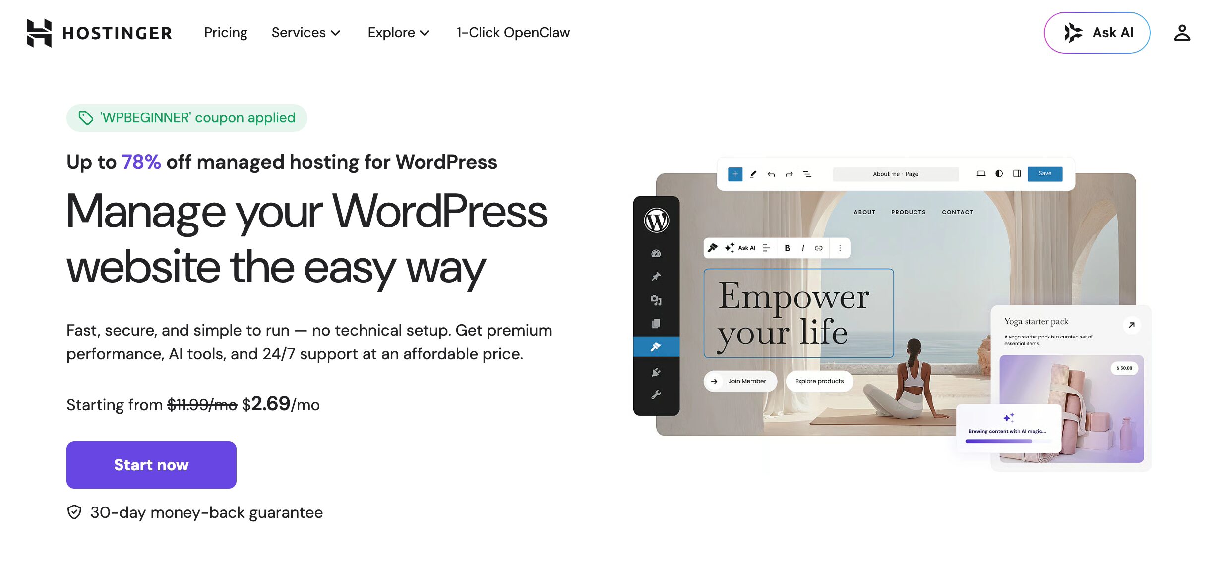 Il sito web di hosting WordPress Hostinger.