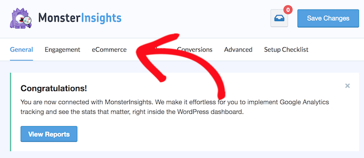 The MonsterInsights plugin eCommerce report tab.