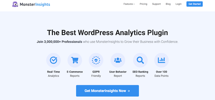 The MonsterInsights WordPress plugin website.