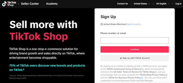 The TikTok Shop website as a place to sell digital products.