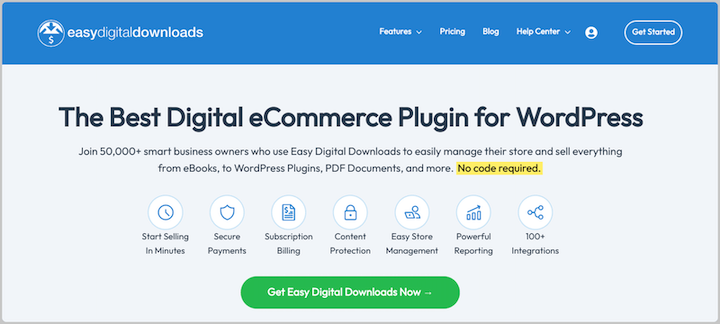 The Easy Digital Downloads WordPress plugin website.
