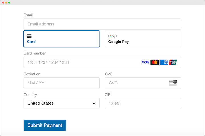 A simplified eCommerce checkout form.