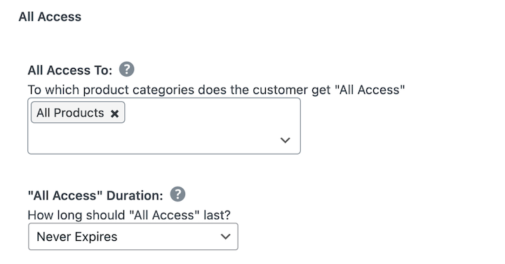 All Access settings in Easy Digital Downloads for tiered pricing.