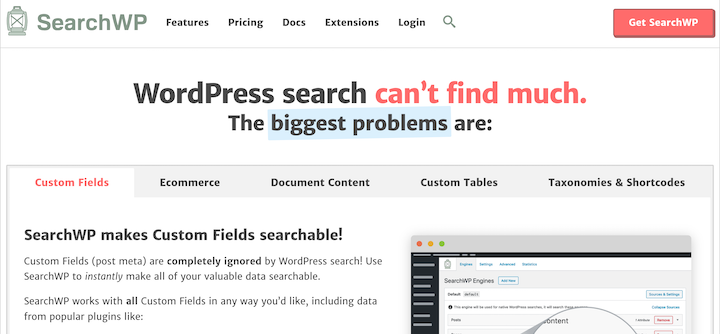 The SearchWP WordPress plugin website.