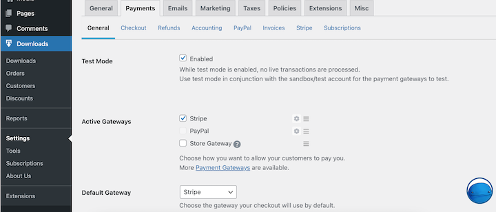 The Payment settings in EDD.