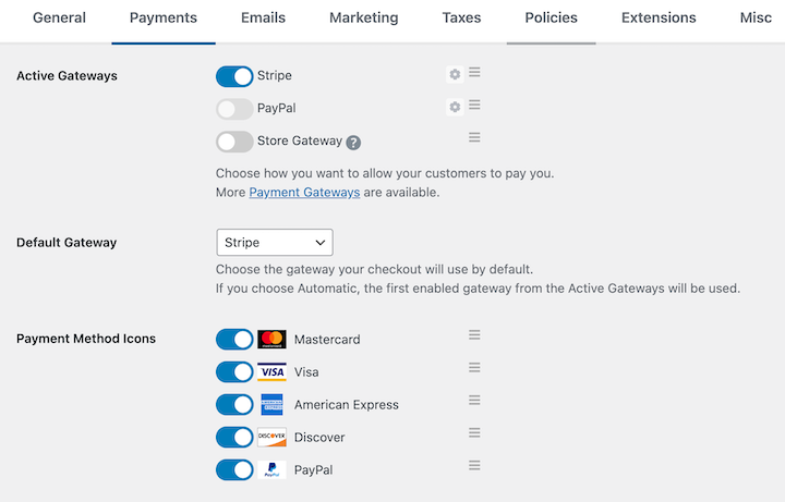 Easy Digital Downloads payment gateway settings screen.