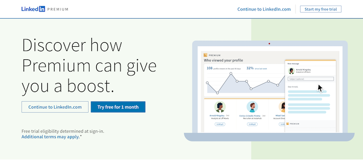 The LinkedIn Premium website landing page.