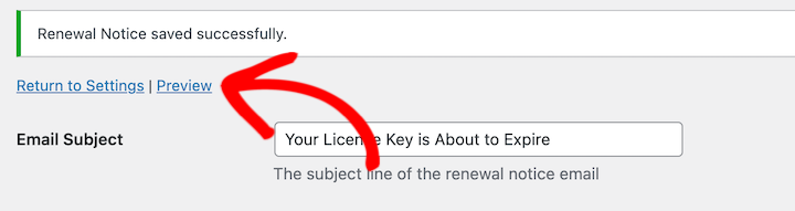 Previewing an EDD renewal notice email.