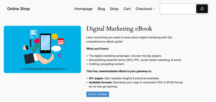 A digital content product page.