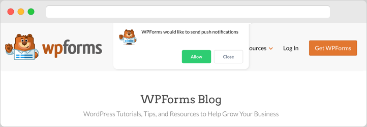 Browser push notification subscribe option from WPForms.