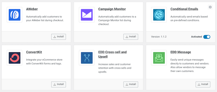 EDD Email marketing integration extensions.