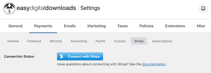 Connecting Stripe payment gateway in WordPress via Easy Digital Downloads.