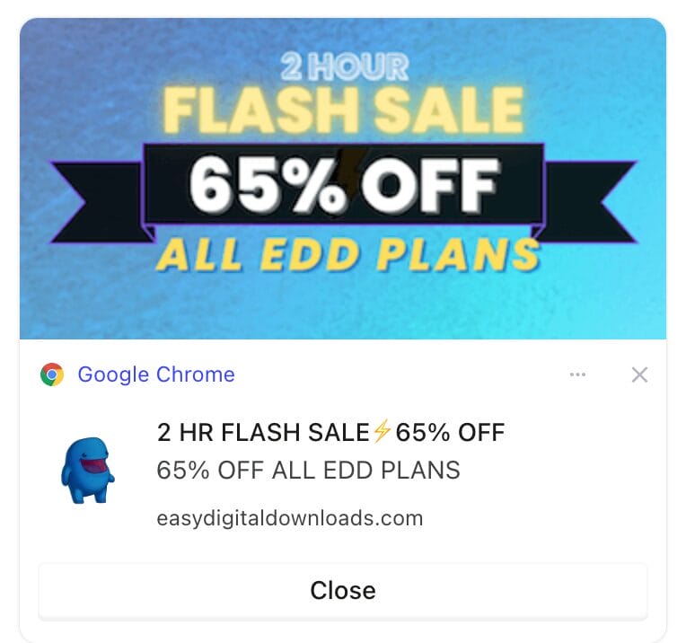 An eCommerce push notification promoting a flash sale.