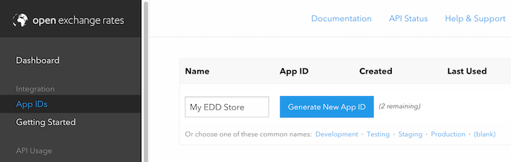 Generating ID from Open Exchange Rates interface.