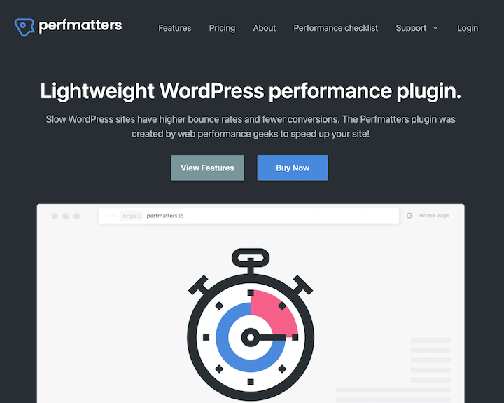 Perfmatters plugin website for WordPress site speed optimization.