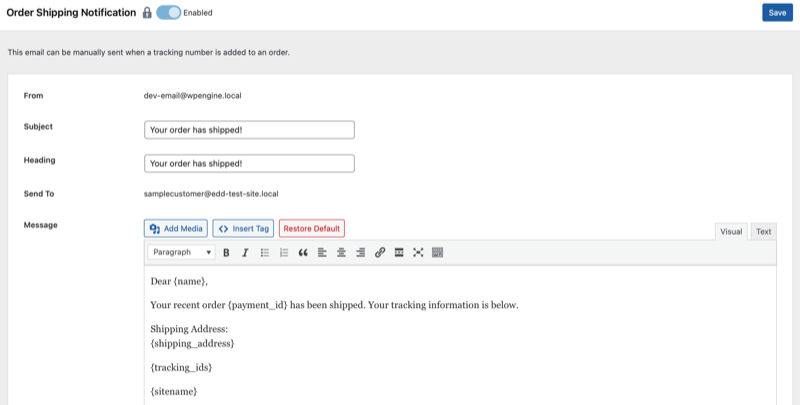 A Simple Shipping email for eCommerce transparency.