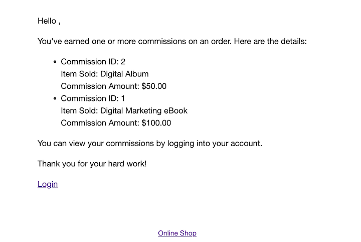 EDD Commission email containing multiple orders.