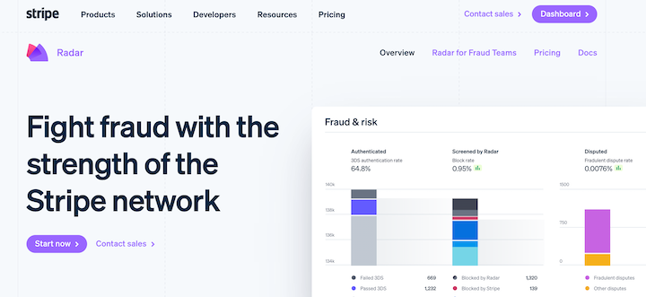 Stripe Radar website.