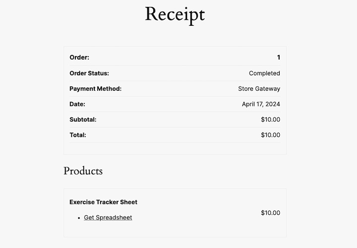 Order confirmation details from EDD on the receipt page.