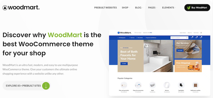 The Woodmart WordPress WooCommerce theme website.