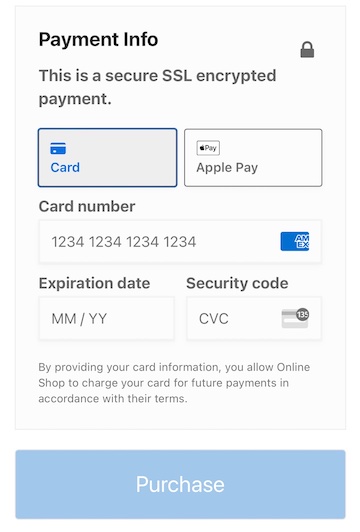 A checkout form to accept Apple Pay in WordPress.