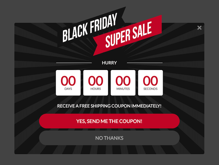 A Black Friday sale pop-up template from OptinMonster. 