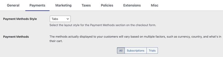 The Stripe Payments settings for Payment Methods Style options in EDD.