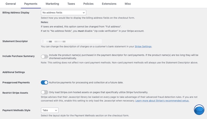 Stripe additional settings in WordPress/Easy Digital Downloads.