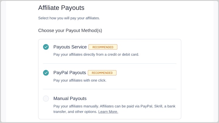 Affiliate plugin payout options in AffiliateWP.