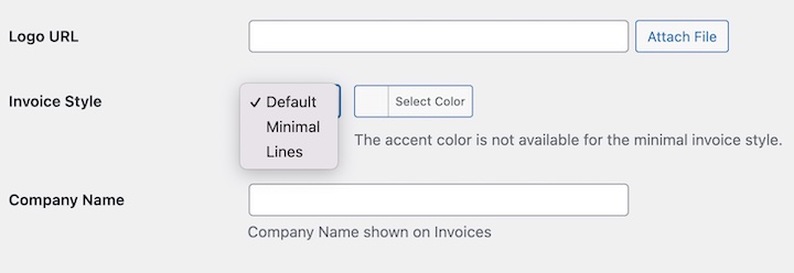 The EDD settings to create custom invoice template styles in WordPress.