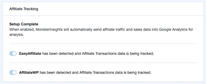 The options to enable and integrate affiliate tracking in MonsterInsights WordPress plugin.