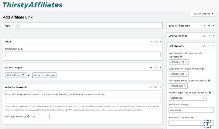 The ThirstyAffiliates WordPress plugin interface.