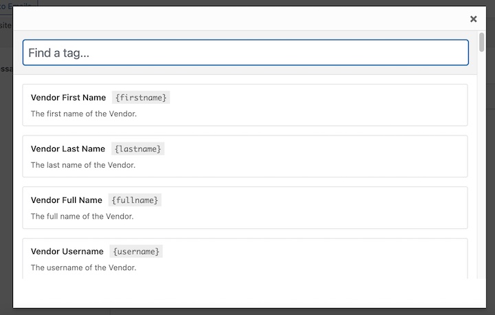 Vendor email tags in WordPress using Easy Digital Downloads Frontend Submissions extension.