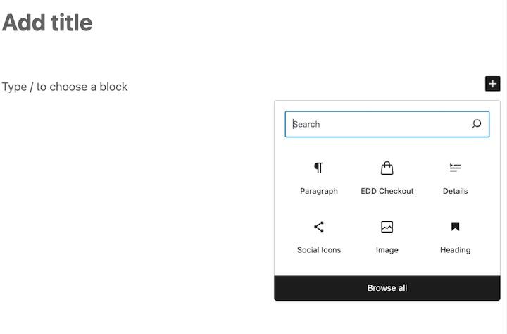 Adding WordPress blocks in a page.