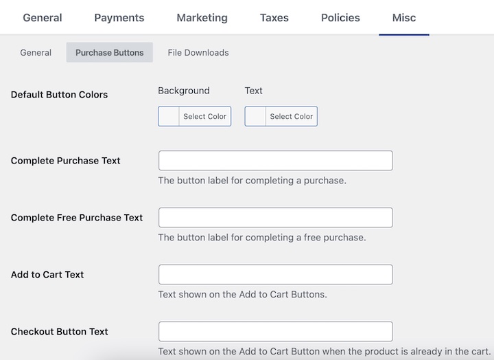 The WordPress settings to customize Easy Digital Downloads default purchase buttons. 