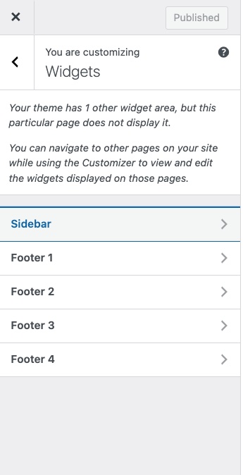 The WordPress theme customizer widgets settings.