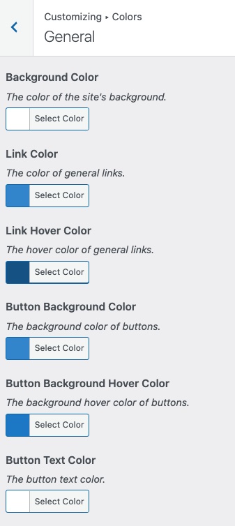 The Color settings in WordPress customizer.