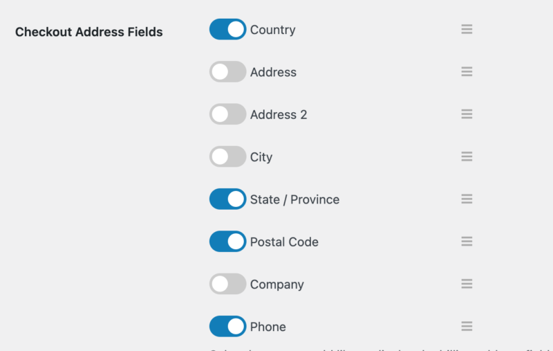 Schalter zum Anpassen von Adressfeldern im Checkout in WordPress.