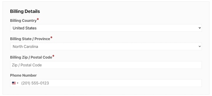 Screenshot – Easy Digital Downloads A preview of checkout form with custom checkout address fields created with Easy Digital Downloads in WordPress.